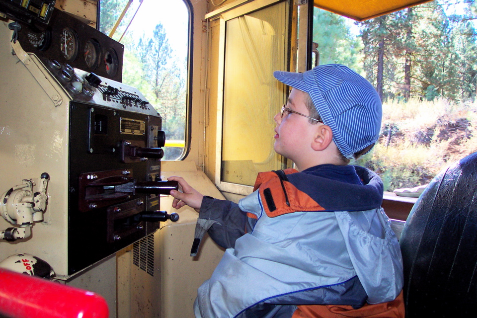 Nathan Drives a Locomotive at Portola Railroad Museum - 6
